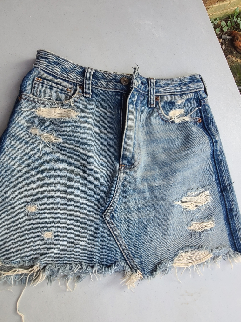 Abercrombie & Fitch Light Blue Distressed Denim Mini Skirt